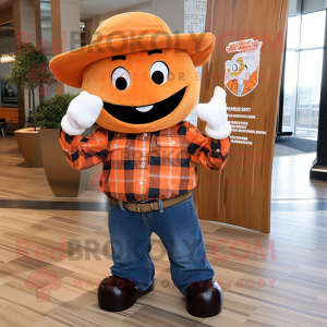 Orange Horseshoe mascot costume character dressed with a Flannel Shirt and Ties