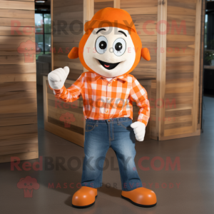 Orange Horseshoe mascot costume character dressed with a Flannel Shirt and Ties