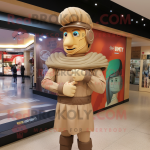 Tan Roman Soldier mascot costume character dressed with a Turtleneck and Hats