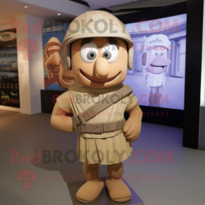 Tan Roman Soldier mascot costume character dressed with a Turtleneck and Hats