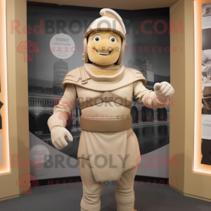 Tan Roman Soldier mascot costume character dressed with a Turtleneck and Hats