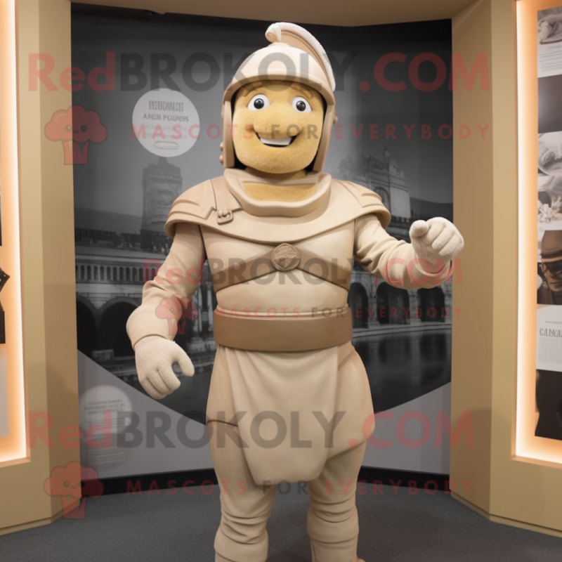 Tan Roman Soldier mascot costume character dressed with a Turtleneck and Hats Tan Roman Soldier mascot costume character dressed with a Turtleneck and Hats