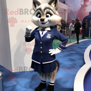 Navy Raccoon mascot costume character dressed with a Pencil Skirt and Brooches