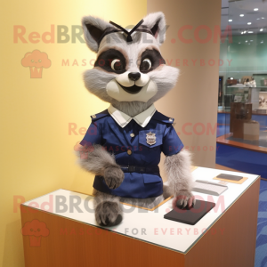 Navy Raccoon mascot costume character dressed with a Pencil Skirt and Brooches