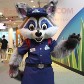 Navy Raccoon mascot costume character dressed with a Pencil Skirt and Brooches