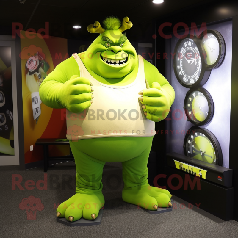 Lime Green Ogre mascot costume character dressed with a Skinny Jeans and Watches Lime Green Ogre mascot costume character dressed with a Skinny Jeans and Watches