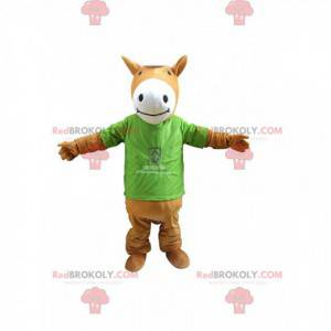 Mascotte de cheval marron et blanc, costume hippique -