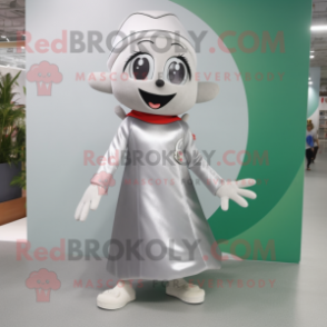 Silver Pho mascot costume character dressed with a Culottes and Shoe laces