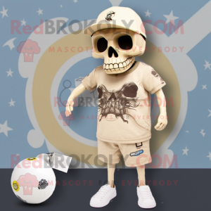 Beige Skull mascot costume character dressed with a Swimwear and Hats