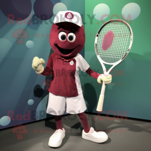 Maroon Tennis Racket mascot costume character dressed with a Button-Up Shirt and Earrings