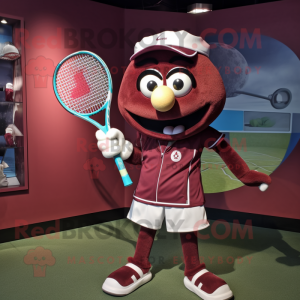 Maroon Tennis Racket mascot costume character dressed with a Button-Up Shirt and Earrings