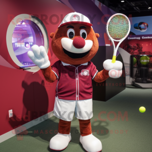 Maroon Tennis Racket mascot costume character dressed with a Button-Up Shirt and Earrings