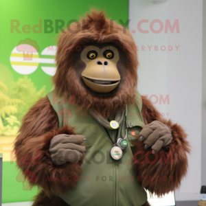 Olive Orangutan mascot costume character dressed with a Jacket and Bracelet watches