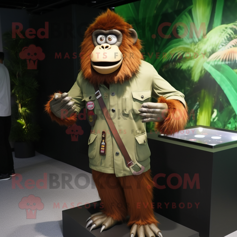 Olive Orangutan mascot costume character dressed with a Jacket and Bracelet watches Olive Orangutan mascot costume character dressed with a Jacket and Bracelet watches