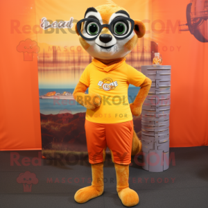 Orange Meerkat mascot costume character dressed with a Leggings and Eyeglasses