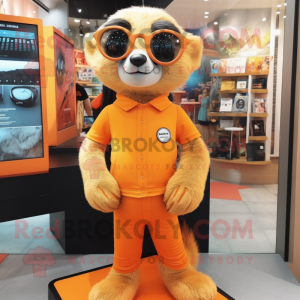 Orange Meerkat mascot costume character dressed with a Leggings and Eyeglasses