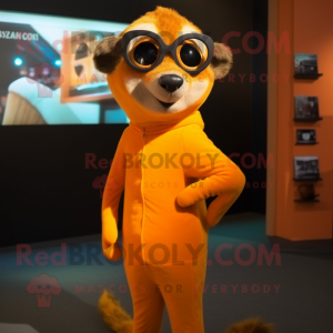 Orange Meerkat mascot costume character dressed with a Leggings and Eyeglasses