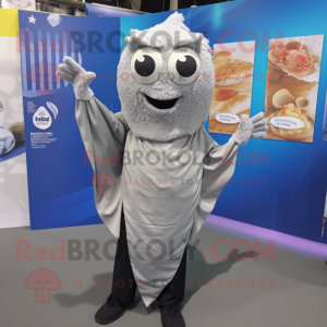 Silver Fish And Chips mascot costume character dressed with a Dress Pants and Wraps