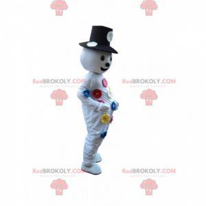 Mascotte de bonhomme de neige avec des fleurs et un chapeau -