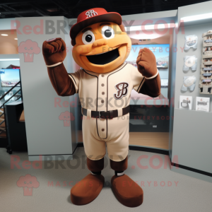 Brown Baseball Glove mascot costume character dressed with a Sheath Dress and Belts