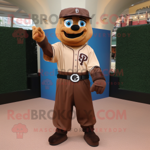 Brown Baseball Glove mascot costume character dressed with a Sheath Dress and Belts