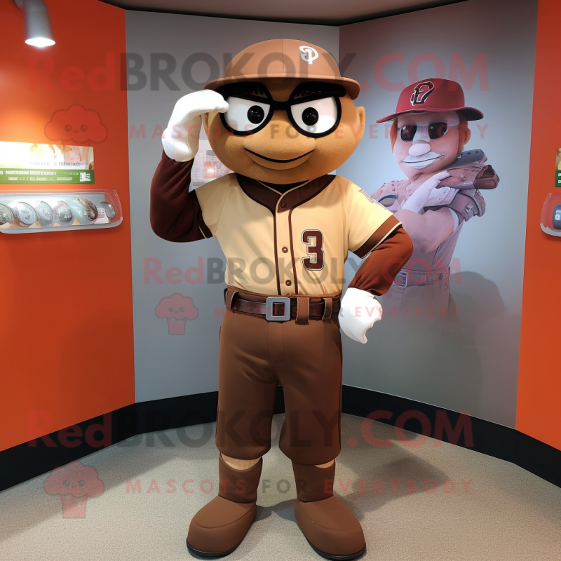 Brown Baseball Glove mascot costume character dressed with a Sheath Dress and Belts