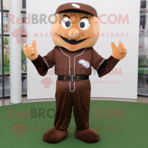 Brown Baseball Glove mascot costume character dressed with a Sheath Dress and Belts