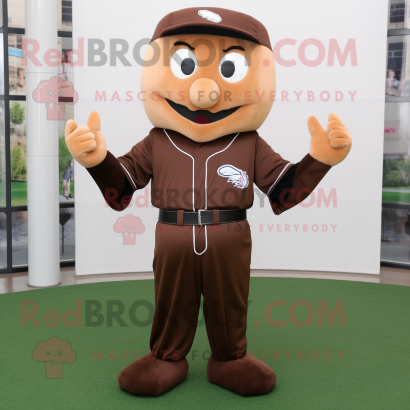 Brown Baseball Glove mascot costume character dressed with a Sheath Dress and Belts