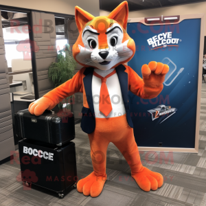 Orange Bobcat mascot costume character dressed with a Cover-up and Briefcases