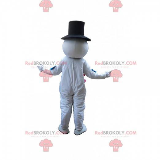 Sneeuwpopmascotte met bloemen en een hoed - Redbrokoly.com