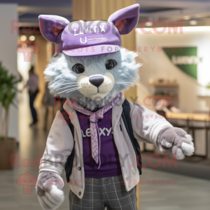 Lavender Lynx mascot costume character dressed with a Oxford Shirt and Beanies