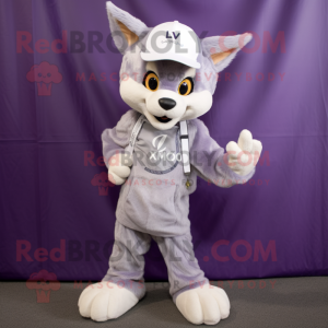 Lavender Lynx mascot costume character dressed with a Oxford Shirt and Beanies