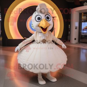 White Turkey mascot costume character dressed with a Circle Skirt and Earrings