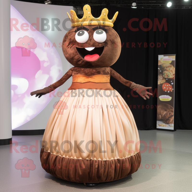 Brown Hamburger mascot costume character dressed with a Evening Gown and Earrings Brown Hamburger mascot costume character dressed with a Evening Gown and Earrings