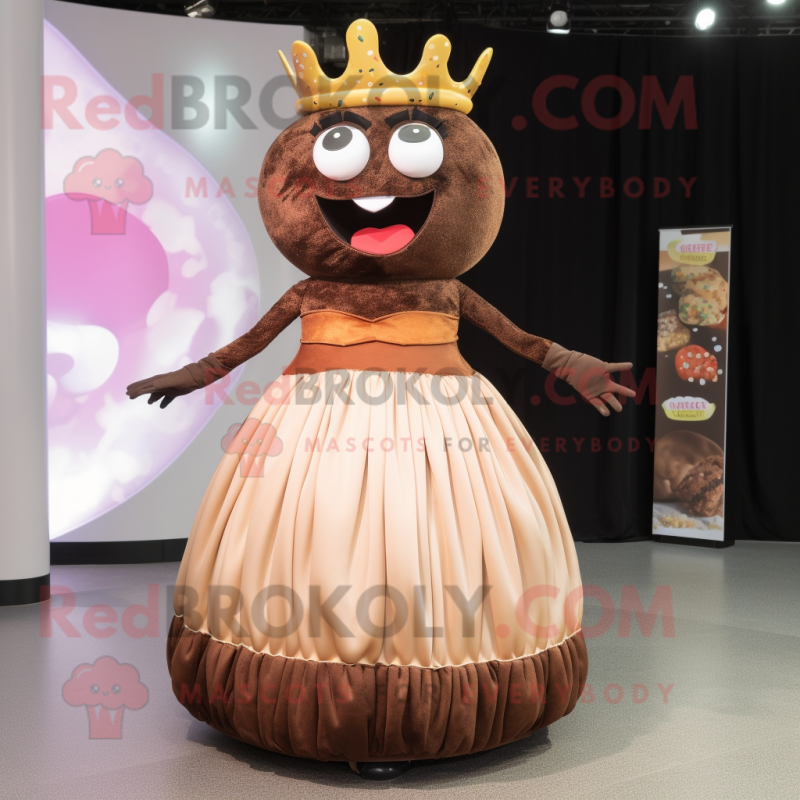 Brown Hamburger mascot costume character dressed with a Evening Gown and Earrings