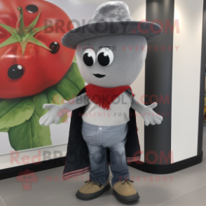 Gray Tomato mascot costume character dressed with a Bootcut Jeans and Shawls