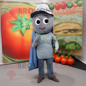 Gray Tomato mascot costume character dressed with a Bootcut Jeans and Shawls