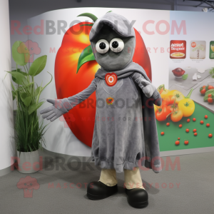 Gray Tomato mascot costume character dressed with a Bootcut Jeans and Shawls