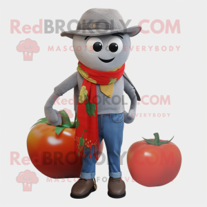 Gray Tomato mascot costume character dressed with a Bootcut Jeans and Shawls