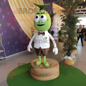 Olive Wedding Cake mascot costume character dressed with a Waistcoat and Anklets