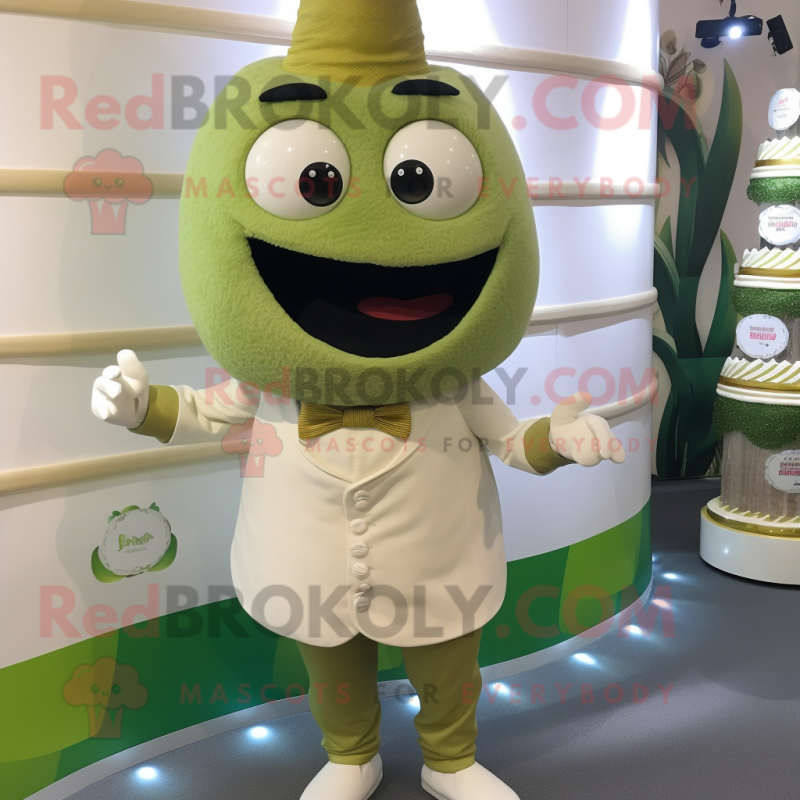 Olive Wedding Cake mascot costume character dressed with a Waistcoat and Anklets Olive Wedding Cake mascot costume character dressed with a Waistcoat and Anklets