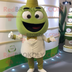 Olive Wedding Cake mascot costume character dressed with a Waistcoat and Anklets