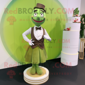 Olive Wedding Cake mascot costume character dressed with a Waistcoat and Anklets