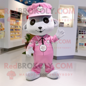 Silver Pink mascot costume character dressed with a Chinos and Berets