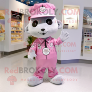 Silver Pink mascot costume character dressed with a Chinos and Berets
