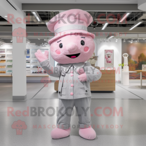 Silver Pink mascot costume character dressed with a Chinos and Berets