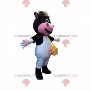 Allegro mascotte della mucca, sorridente costume della mucca -