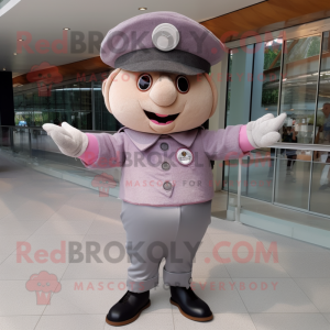 Silver Pink mascot costume character dressed with a Chinos and Berets