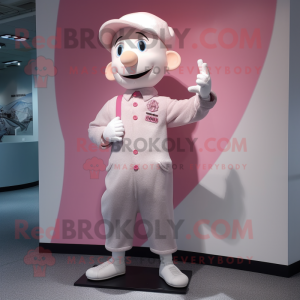 Silver Pink mascot costume character dressed with a Chinos and Berets