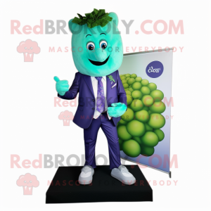 Cyan Grape mascot costume character dressed with a Blazer and Foot pads